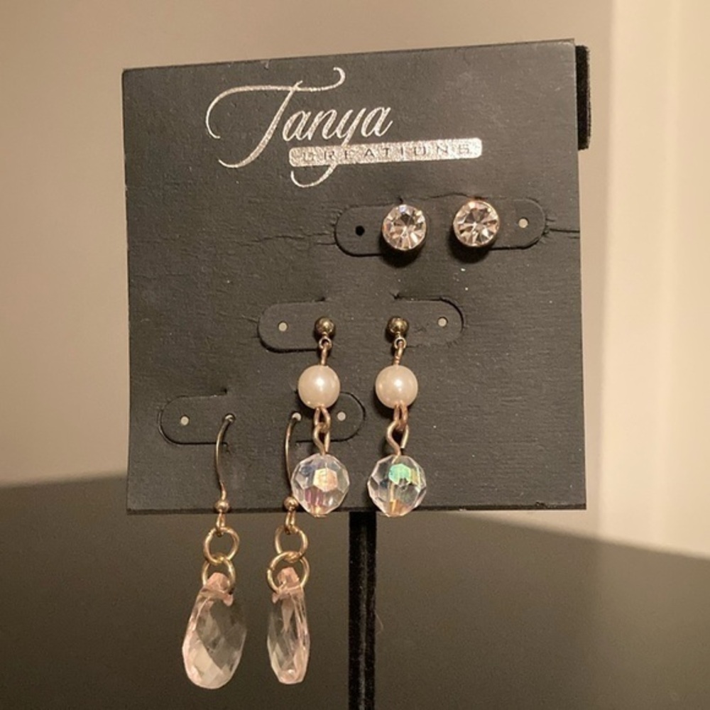 Gold and Pink Crystal Earring Set